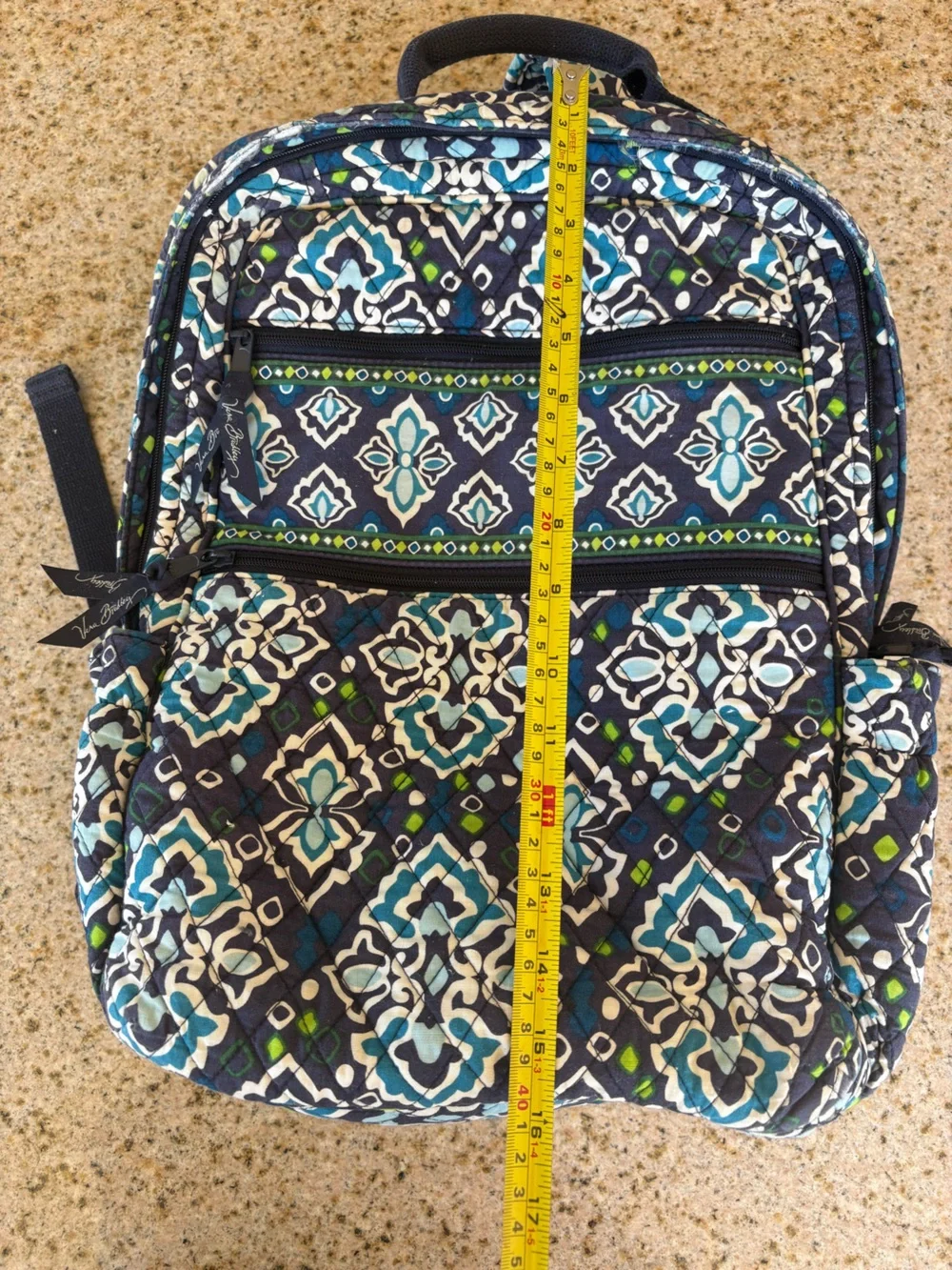 Vera Bradley Quilted Navy and Teal Patterned Women’s Campus Backpack Ink Blue
